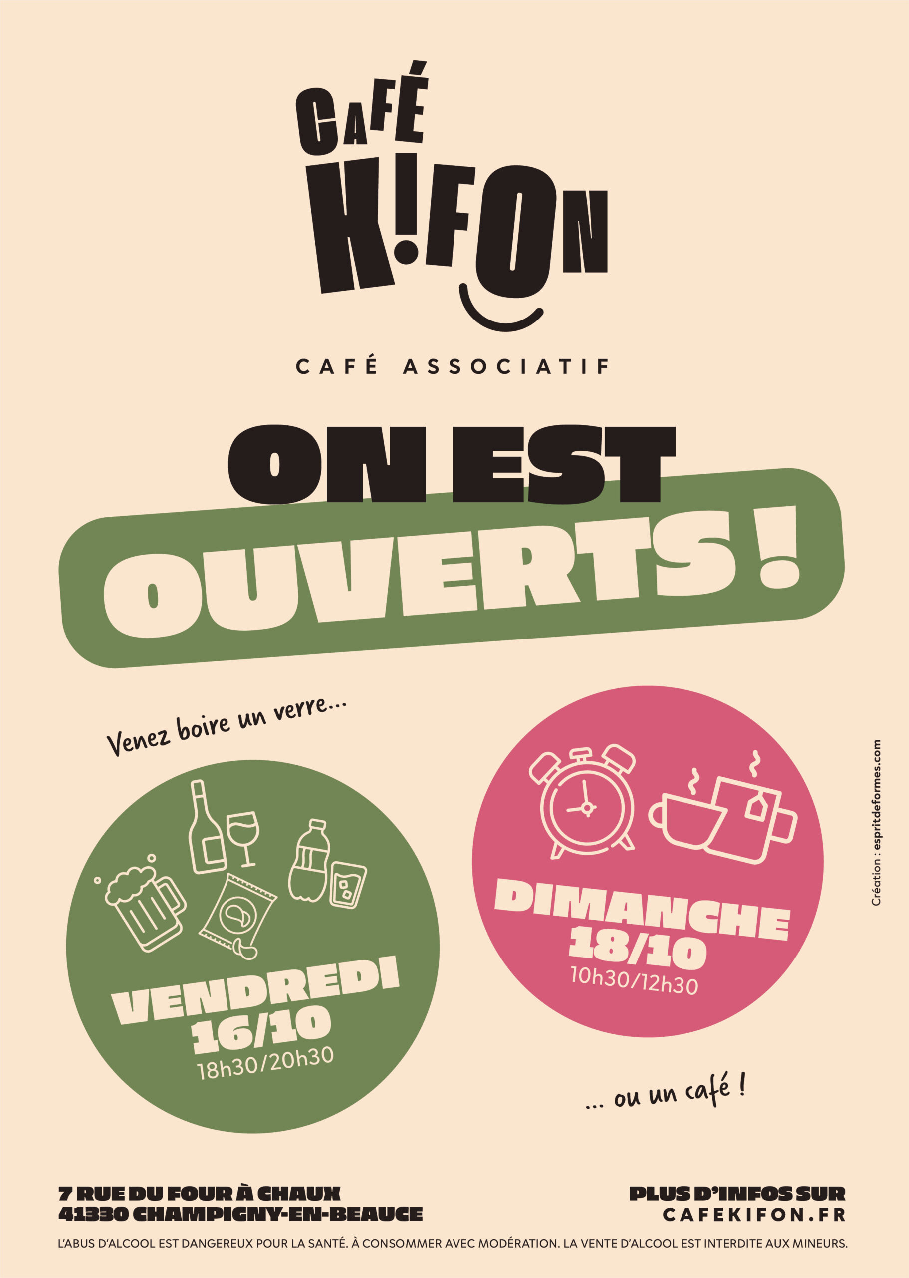 Affiche ouverture du Café Kifon les 16 et 18 octobre 2026